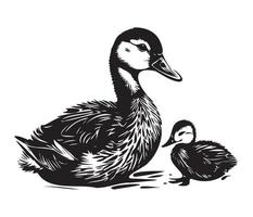 Duck With Duckling, Mom and baby duck, Duck swimming in the lake illustration vector