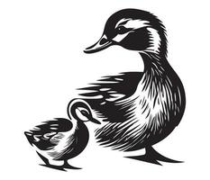 Duck With Duckling, Mom and baby duck, Duck swimming in the lake illustration vector