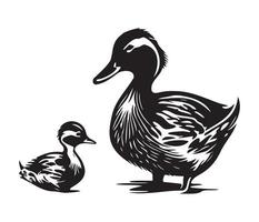 Duck With Duckling, Mom and baby duck, Duck swimming in the lake illustration vector