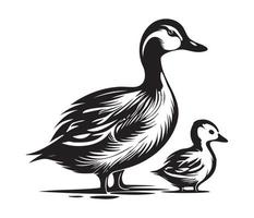 Duck With Duckling, Mom and baby duck, Duck swimming in the lake illustration vector