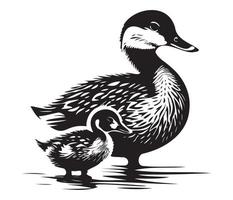 Pato con anadón, mamá y bebé pato, Pato nadando en el lago ilustración vector