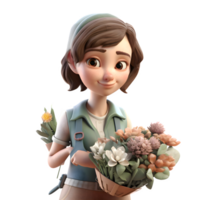 Artistic and Creative 3D Florist Women Imaginative and Colorful Characters for Flower Arrangement Projects PNG Transparent Background