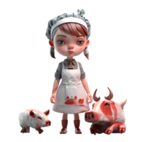 vriendelijk 3d slager schattig meisje met schort ideaal voor lokaal slager schattig meisje winkel reclame PNG transparant achtergrond