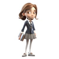 een leerling schattig 3d meisje karakter PNG transparant achtergrond