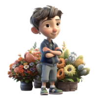 vers 3d bloemist jongen met bloem pot Super goed voor voorjaar of natuur themed projecten PNG transparant achtergrond
