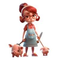 Cheerful 3D Butcher Cute Girl with Thumbs Up Ideal for Positive or Friendly Concepts PNG Transparent Background