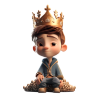 Powerful 3D Boy King Ideal for Kingdom or Monarchy Inspired Projects PNG Transparent Background