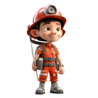 Skilled 3D Firefighter Boy with Training Equipment Ideal for Firefighting or Rescue Training Programs PNG Transparent Background