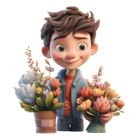 Dreamy 3D Florist Boy with Lavender Great for Relaxation or Spa Themed Projects PNG Transparent Background