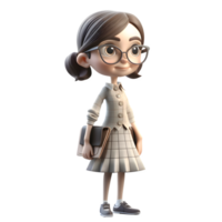 Young and Smart Cute 3D Girl Student PNG Transparent Background