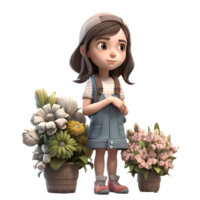 Feminine and Flirtatious 3D Florist Women Playful and Seductive Characters for Romantic and Sensual Flower Arrangements PNG Transparent Background