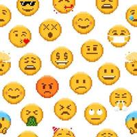 Pixel emoji seamless pattern, 8 bit game emoticons vector