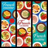 French cuisine restaurant meals and dishes banners vector