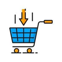 Food delivery planning, cart with arrow, ERP icon vector