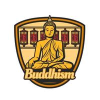 Buddhism icon with buddha and prayer wheels vector