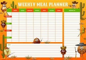 Weekly meal planner with nut sheriff, cowboys vector