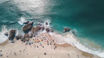 zumbido disparo. aéreo fotografía. este costa blanco arena playa aéreo fotografía. generativo ai. foto