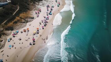 zumbido disparo. aéreo fotografía. este costa blanco arena playa aéreo fotografía. generativo ai. foto