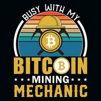 Bitcoin mining mechanic vintages tshirt de vector