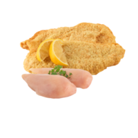 Fresco pollo pecho carne y crujiente abollado pollo pecho con cortar fuera aislado en antecedentes transparente png