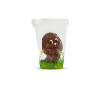 Bunny rabbit shaped chocolates in plastic bag with cut out isolated on background transparent png