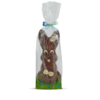 konijn konijn vormig chocolaatjes in plastic zak met besnoeiing uit geïsoleerd Aan achtergrond transparant png