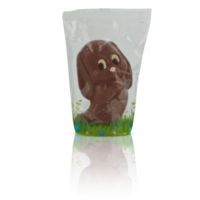 Bunny rabbit shaped chocolates in plastic bag with cut out isolated on background transparent png