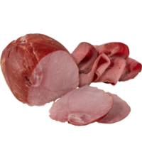 Schinken Bologna und Speck mit Schnitt aus isoliert auf Hintergrund transparent png