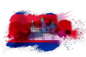 Cambodia Watercolor Painted Flag photo
