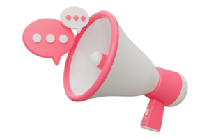 Realistic 3D rendering of a pink and white megaphone. Business announcement or communication concept. 3D Render png