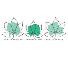 abstract three leaves of maiden grapes in a row Continuous One Line Drawing vector