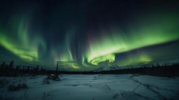 Northern Lights above waters edge. Northern Lights on the night sky. photo