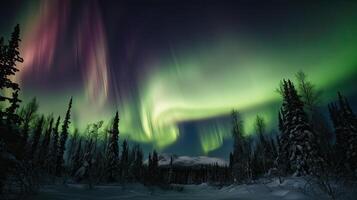 Northern Lights above waters edge. Northern Lights on the night sky. photo