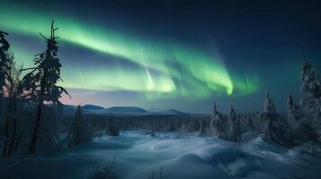 Northern Lights above waters edge. Northern Lights on the night sky. photo