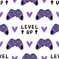 Joystick seamless vector pattern. Game console symbol. Gamepad for entertainment, 3D, VR. Modern gadget, gaming equipment. Love of video games, level up. Flat cartoon background for wallpaper, web