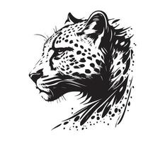 leopardo rostro, siluetas leopardo rostro, negro y blanco leopardo vector