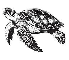 nadando mar Tortuga icono mar animal negro símbolo, submarino animales vector