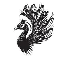 Monochrome peacock. Animal bird vector illustration, peafowl art design