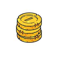 Stack of gold coins. Outline cartoon Icon of money and treasure. Concept of earnings and wealth. vector