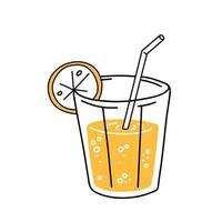 Orange juice. Glass of fresh drink. Trendy outline cartoon. Thirst quenching and summer cocktail vector