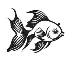 goldfish, golden fish Animal fish illustration black and white side view outline image vector