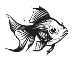 goldfish, golden fish Animal fish illustration black and white side view outline image vector