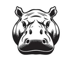 hipopótamo rostro, siluetas hipopótamo rostro, negro y blanco hipopótamo vector
