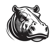 Hippopotamus Face, Silhouettes Hippopotamus Face, black and white Hippo vector