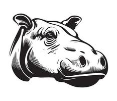 Hippopotamus Face, Silhouettes Hippopotamus Face, black and white Hippo vector