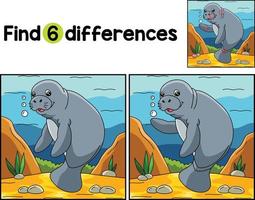 Manatee Animal Find The Differences vector