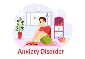 Anxiety Disorder Illustration with Frustrated Person, Nervous Problem and Confusion in Flat Cartoon Depression or Mental Health Hand Drawn Templates vector