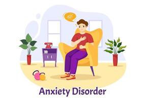 Anxiety Disorder Illustration with Frustrated Person, Nervous Problem and Confusion in Flat Cartoon Depression or Mental Health Hand Drawn Templates vector