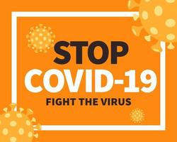 Stop COVID-19 orange design with virus elements vector
