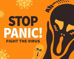 detener pánico y permanecer calma a lucha el virus, covid-19 prevención darse cuenta vector